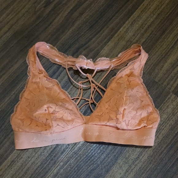 PINK Victoria's Secret Halter Style Strappy Lace Bralette - Peach Size M - Picture 1 of 2